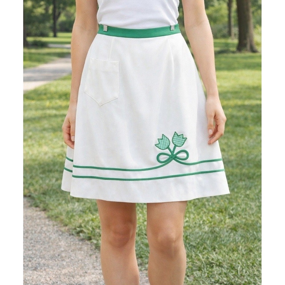 Vintage Prestige of Boston Skirt Women's 12 White Green Lucky Clover Pocket USA